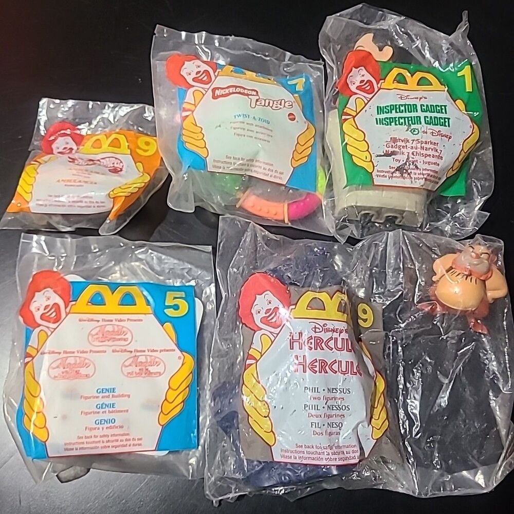 Mcdonald's toys sealed lot -  1990's Hercules Tangle, Hot wheels, inspector gadg